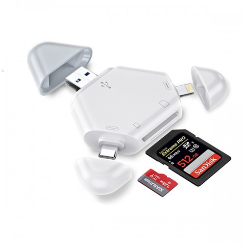 Đầu đọc thẻ TF, SD sử dụng 3 cổng Type C, Lightning, USB - Chính hãng